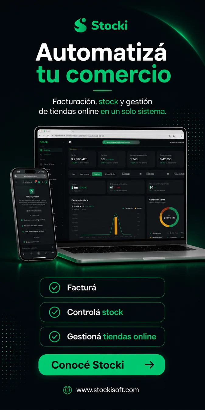 Stocki: automatiza tu comercio. Facturacion, stock y gestion de tiendas online en un solo sistema.