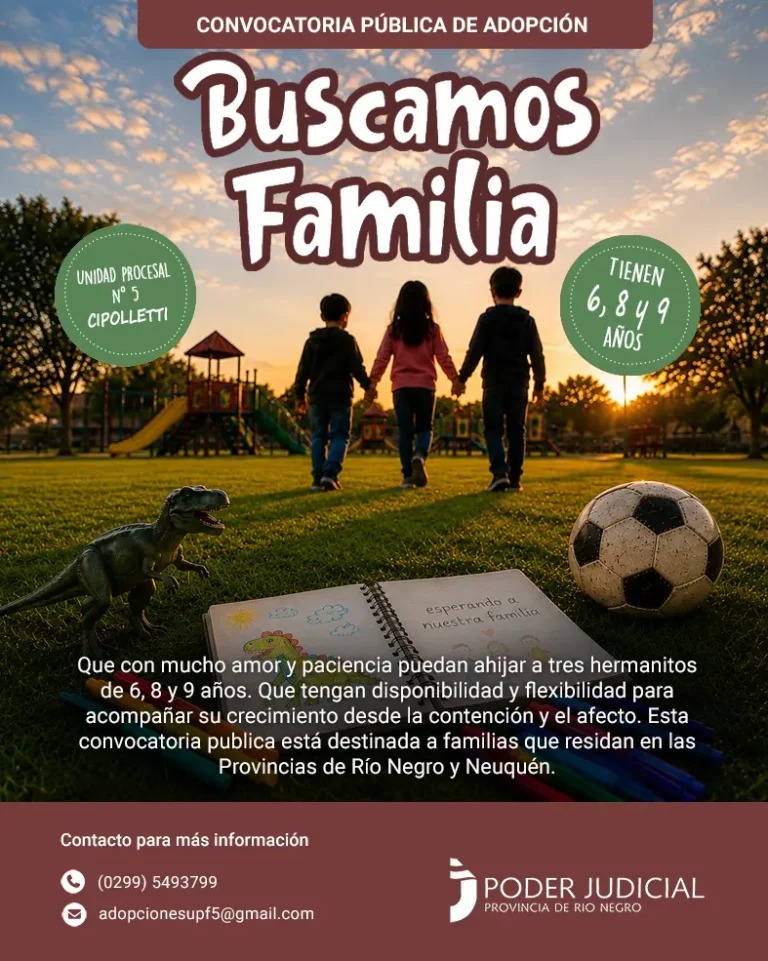 Abrieron una convocatoria pública para la adopción de tres hermanos de 6, 8 y 9 años en Río Negro y Neuquén